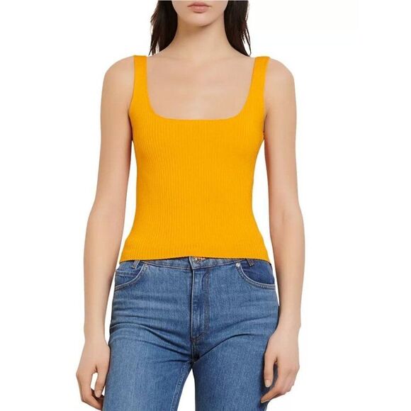NWOT SANDRO 3 US 8 Alya Ribbed Sleeveless Cropped Sweater Tank Top Jaune Bright - Picture 4 of 7